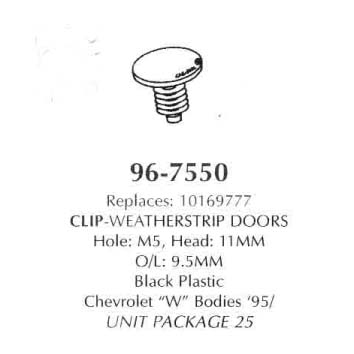 Clip- Weatherstrip Doors, Black Plastic