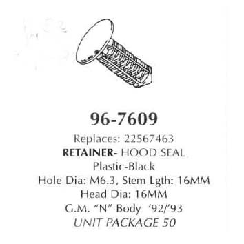 Retainer- Hood Seal, Plastic black